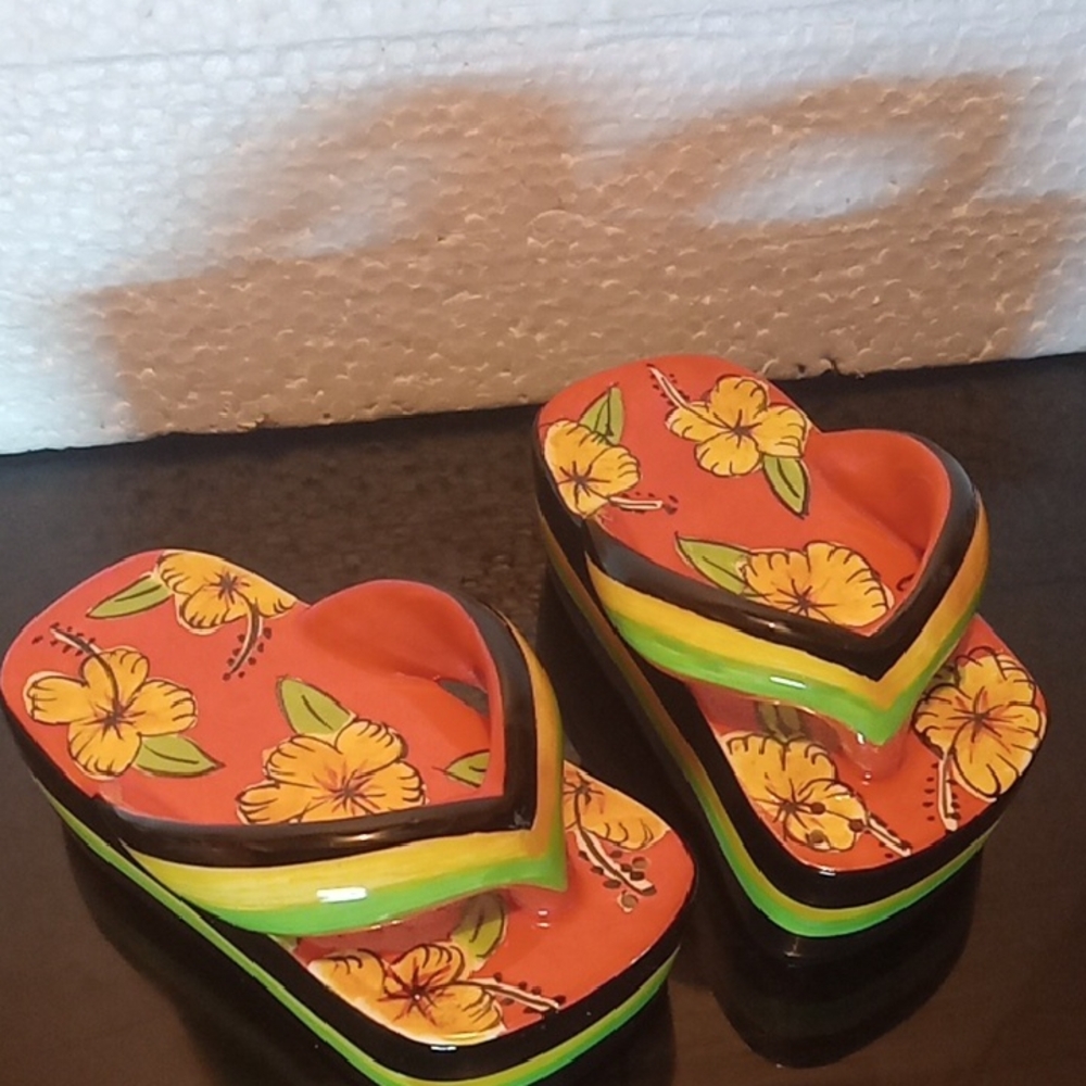 Ceramic Flip Flop Salt And Pepper Shakers Vibrant Hand-painted